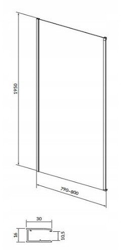 Panel anësor dushi Cersanit Larga, 80x195 cm, xham transparent, i zi