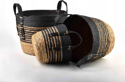 Shportë zbukuruese Bali Basket XL, 33x26cm, stil boho, natyrale me të zezë