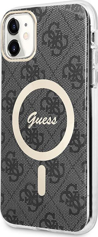 Set aksesorësh Guess Bundle Pack MagSafe 4G për iPhone 11, kuti mbrojtse, karikues MagSafe, e zezë me ari