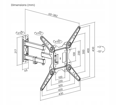 Mbajtëse muri për TV Brateck LPA68-443, 23\"-55\", e lëvizshme, 30kg