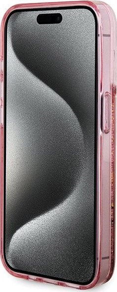 Këllëf telefoni Guess Liquid Glitter Gold Stripes për iPhone 15 Pro Max, i fortë, me shkëlqim, rozë