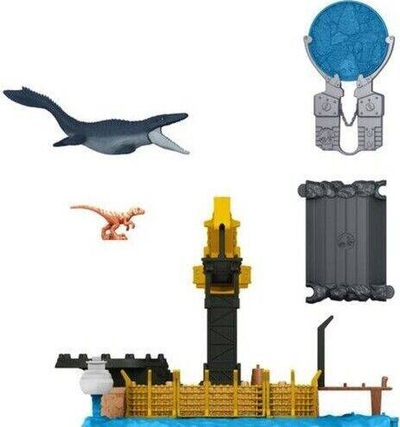 Set loje Jurassic World Dominion Minis Mosasaurus Mayhem, 2 figura dinosauri, aksesorë interaktivë, multingjyrësh