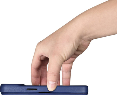 Këllëf lëkure iCarer CE Premium Folio, për iPhone 14 Plus, me MagSafe, blu