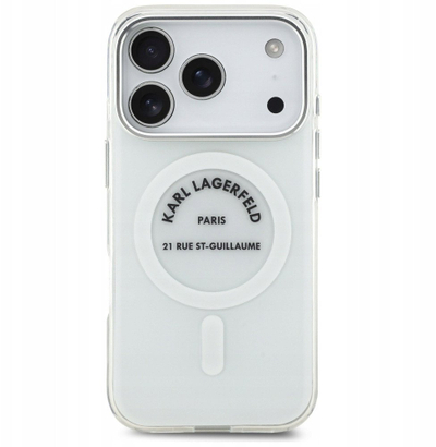 Kapak telefoni Karl Lagerfeld IML Karl RSG Logo MagSafe, për iPhone 17 Pro, transparent