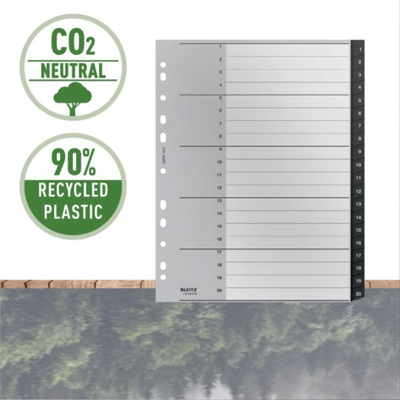 Ndarës dokumentesh Leitz Recycle Index PP Extra Wide, A4, 1–20, i gjelbër