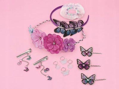 Set DIY "Crown of Enchantment", aksesorë flokësh, zbukurime me flutura, me ngjyra nga të gjitha