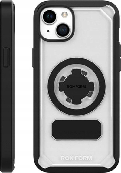 Mbrojtëse telefoni Rokform Crystal për iPhone 15 Plus, me RokLock magnetik, transparente me kornizë të zezë
