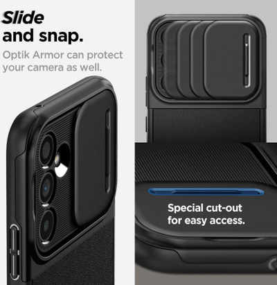 Kapak telefoni Spigen Optik Armor për Samsung Galaxy A54 5G, kapak kamere që rrëshqet, i zi
