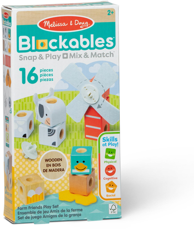 Set lodrash druri Melissa &amp; Doug Blockables Farm Friends, 16 pjesë, për kalamaj 2+