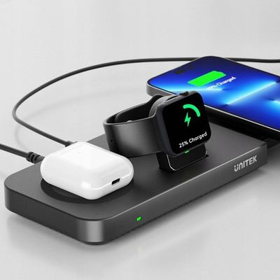 Karikues wireless Unitek MagMighty Combo 6, 6 në 1, power bank 2400 mA, i zi