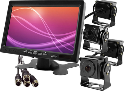 Monitor parkimi për makinë AHD, 7", 4 kamera 4PIN, 12V 24V, i zi