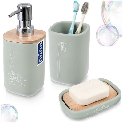 Set banjoje Kadax GREENISH, 3 pjesë, material gur sintetik dhe bambu, jeshile mente