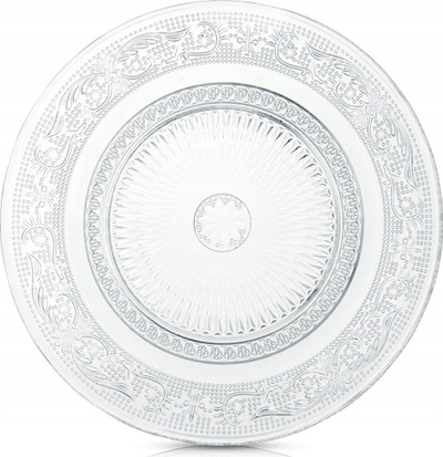 Pjatë ëmbëlsirash Vilde, qelq opal 18 cm, e bardhë transparente