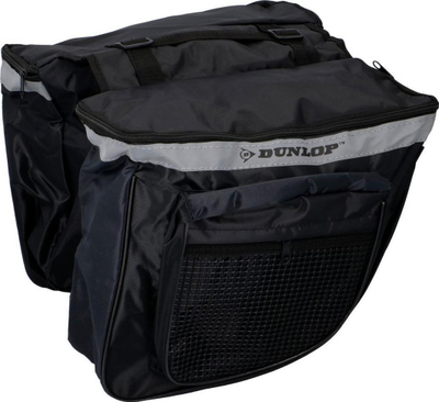 Çantë dyshe bagazhi biçiklete Dunlop 26L, najlon kundra ujit, me shirita reflektues, e zezë