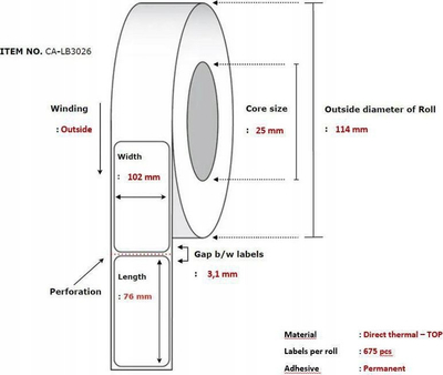 Rrotullë etiketash Capture Label 102x76, bërthamë 25 mm, e bardhë