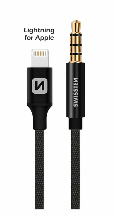 Audio Adapter Swissten Lightning - 3,5 mm, 1.5m, e zezë