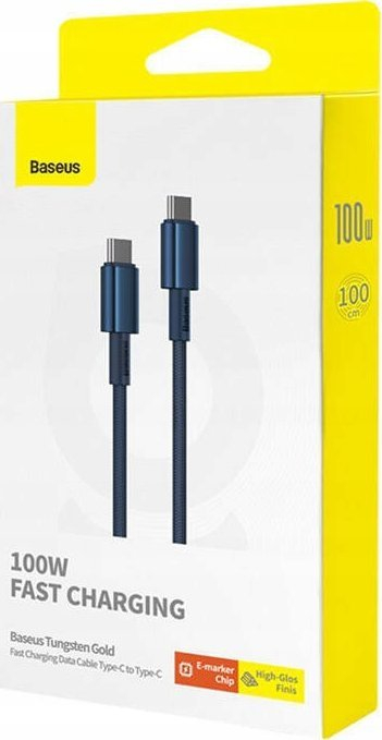Kabllo karikimi Baseus Tungsten Gold Type C në Type C, 100W, 1m, e zezë