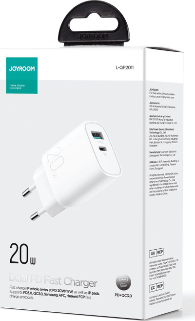 Karikues muri Joyroom L-QP2011, 20W, USB-A QC3.0 USB-C PD, i bardhë