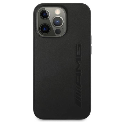 Futrollë telefoni AMG Big Signature Logo, për iPhone 13 Pro 6.1", lëkurë, e zezë