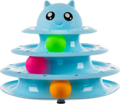 Lodër interaktive për mace Purlov Tower, 3 kate me toptha, 24cm, blu