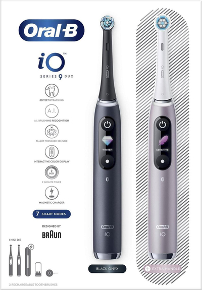 Furça dhëmbësh elektrike Oral-B iO Series 9 Duo, set 2 copë, Black Onyx dhe Rose Quartz
