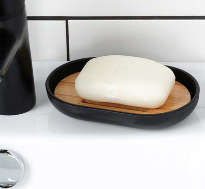 Set aksesorësh për banjo, 4 pjesë, plastikë dhe bambu, i zi, pa firmë