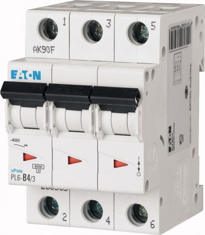 Sigurues elektrik Eaton, 3-fazësh, 4A, 6kA, AC PL6-D4/3