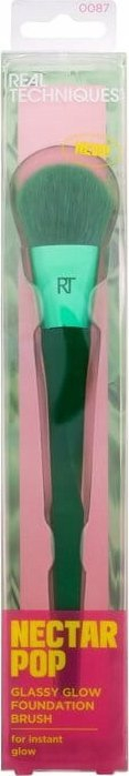 Furçë fondatine Real Techniques Nectar Pop Glassy Glow, me fije sintetike, me dorezë të përshtatshme, jeshile