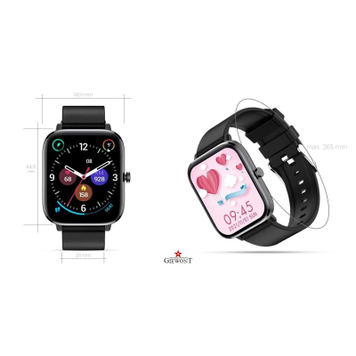 Smartwatch Giewont GW230-2, Bluetooth Call, ekran katror me ngjyra, i zi