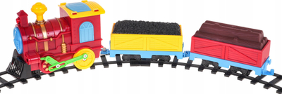 Set tren lodër RoGer Cartoon Train, me drita edhe tinguj, me shina rreth, shumëngjyrësh