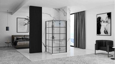Kabinë dushi Omnires Shower Wall Molier 90, xham Crystal Clear, Easy Clean, e zezë