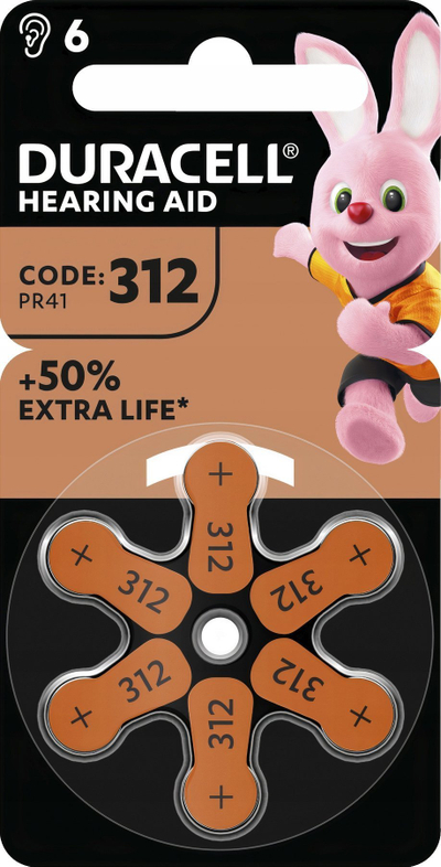 Bateri për aparat dëgjimi Duracell DA312, madhësia 312, set 6 copë