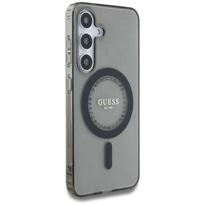 Mbulesë telefoni Guess Samsung S25, magnetike, me gurë shkëlqyes, e zezë