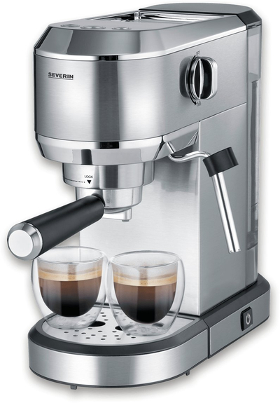 Makina espresso Severin KA 5997, 1350W, me kapuçin qumështi, krom i furçuar dhe e zezë