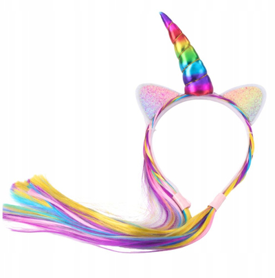 Shirit flokësh Unicorn me brirë, me gërsheta shumëngjyrëshe, multikolor
