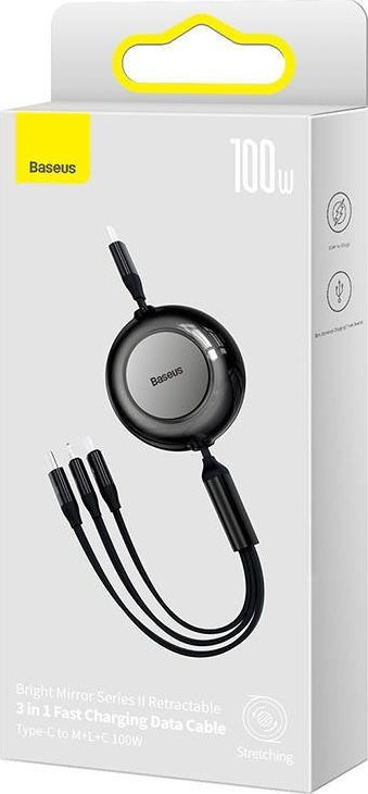 Kabllo karikimi Baseus Bright Mirror 4 CAMJ010201, USB C 3n1, 1.1 m, e zezë
