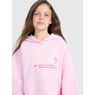 Bluzë me kapuç për goca 4F 4FJRAW25TSWSF2429, oversize, pambuk, rozë