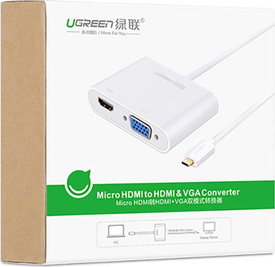 Adapter video UGREEN Micro HDMI në VGA, 1080p, dalje audio 3.5mm, i zi