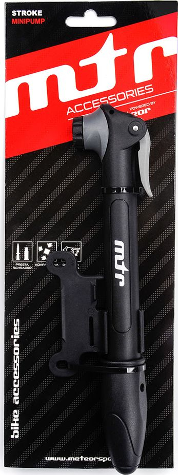 Pompe biçiklete Meteor MINI Stroke, universale Presta Schrader, plastike, e zezë