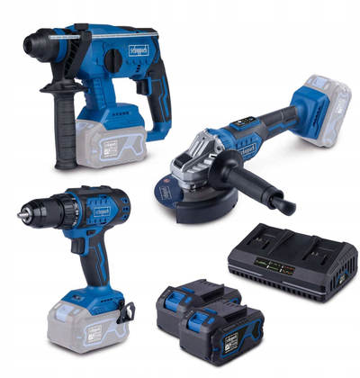 Set veglash me bateri Scheppach BPS100, 20V, 3 pajisje brushless, 2x bateri 4Ah