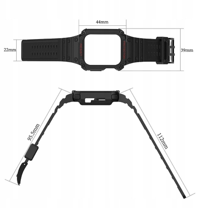 Rrip ore Hurtel Protect me kasë për Apple Watch 7 SE 41 40 38mm, material sintetik TPU, e zezë