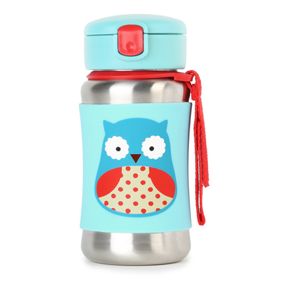Shishe uji për fëmijë Skip Hop Zoo Owl, çelik inox, me pipëz, 350ml, blu