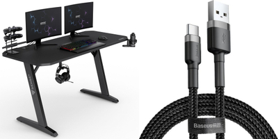 Tavolinë gaming Sense7 Nomad Classic Desk, 140x60 cm, me kabllo USB Type C 1 m, e zezë