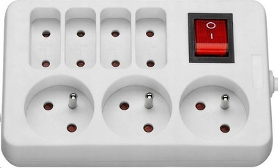 Zgjatës elektrik PremiumCord, me 7 priza Type E, 1.5m, me çelës, i bardhë
