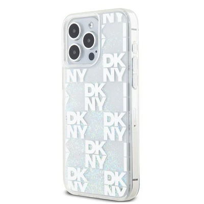 Mbrojtëse telefoni DKNY Liquid Glitter Multilogo për iPhone 15 Pro Max 6.7", hardcase, e bardhë
