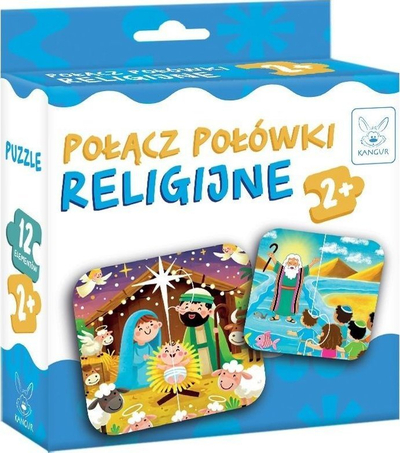Lojë puzzle Kanguru Connect the Religious Halves, puzzle edukativ me gjysma, me tema fetare, shumengjyrëshe