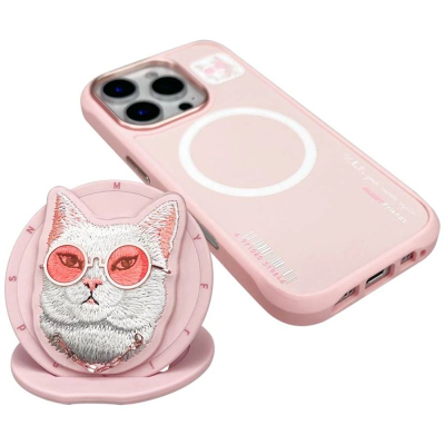 Mbulesë telefoni Nimmy Glasses Cool Cat për iPhone 16 Pro, MagSafe, 6.3", rozë