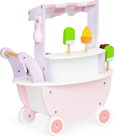 Karrocë lodër druri ECOTOYS Wooden Ice Cream Shop Cart, edukative, për kalamaj 3+, shumëngjyrëshe