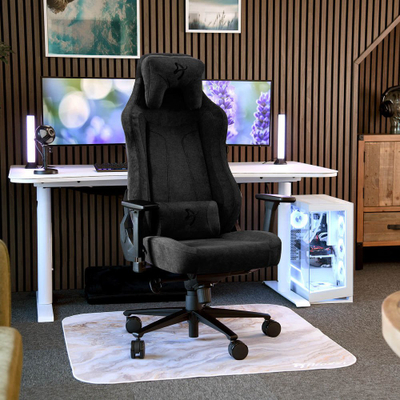 Karrige lojrash Arozzi Vernazza SoftFabric, ergonomike, e zezë