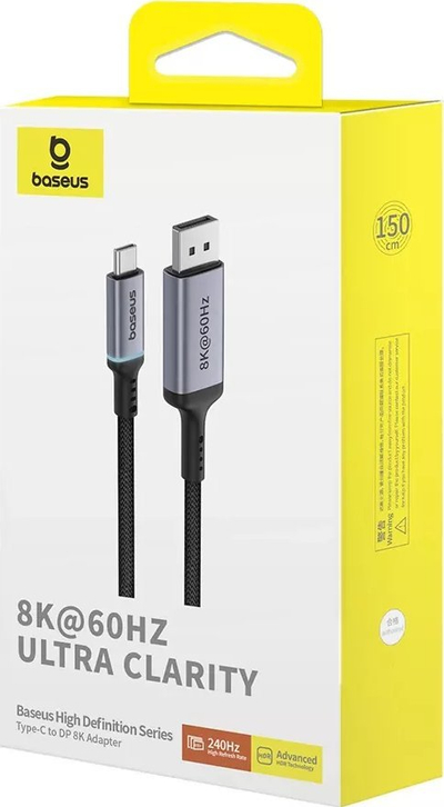Kabllo Baseus High Definition USB C në DisplayPort, 8K 60Hz, 1.5m, e zezë